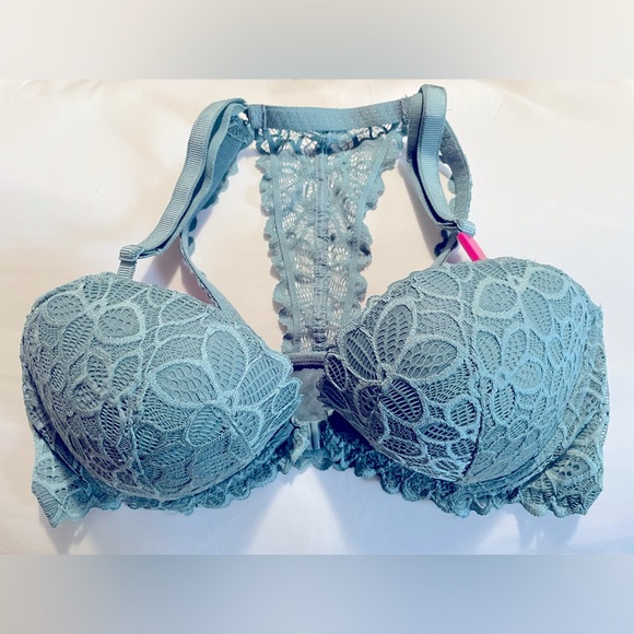 PINK Victoria's Secret Other - Victoria’s Secret PINK Blue Lace Front-close Push-up Bra 36D w/ tag